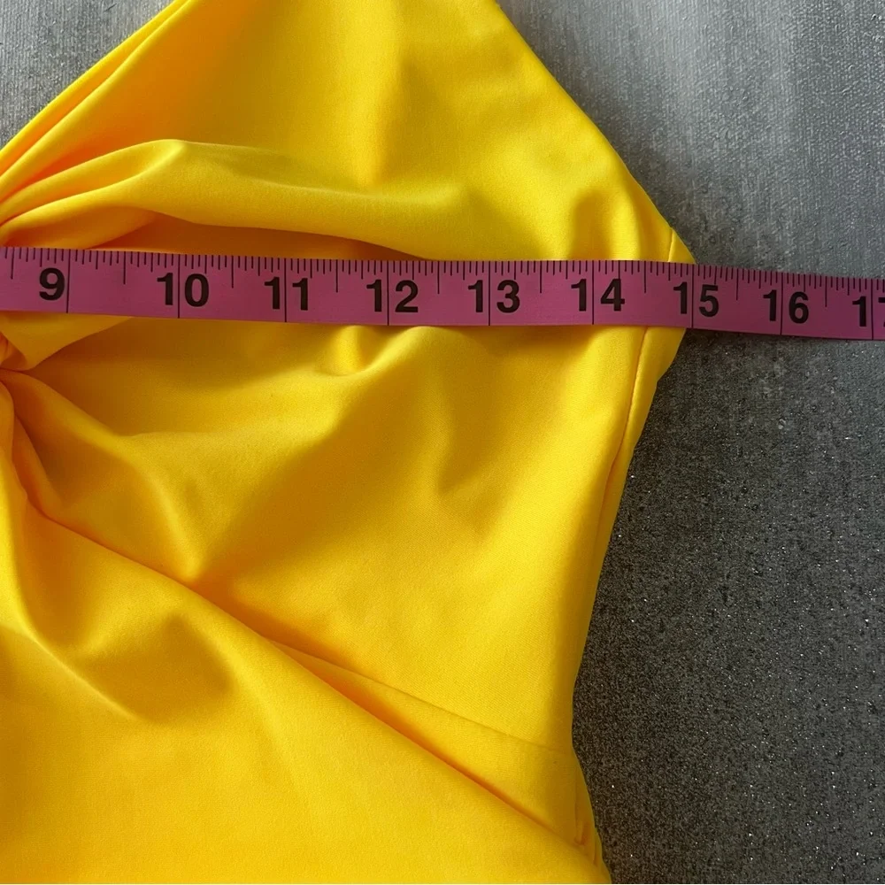 Tiger Mist Bright Yellow Ruched Summer Party Dress - Picture 3 of 7